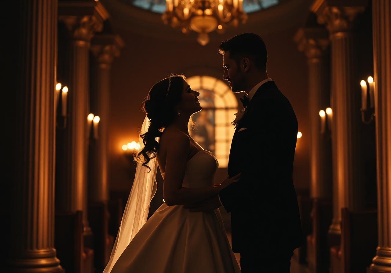 Bride and groom in chapel